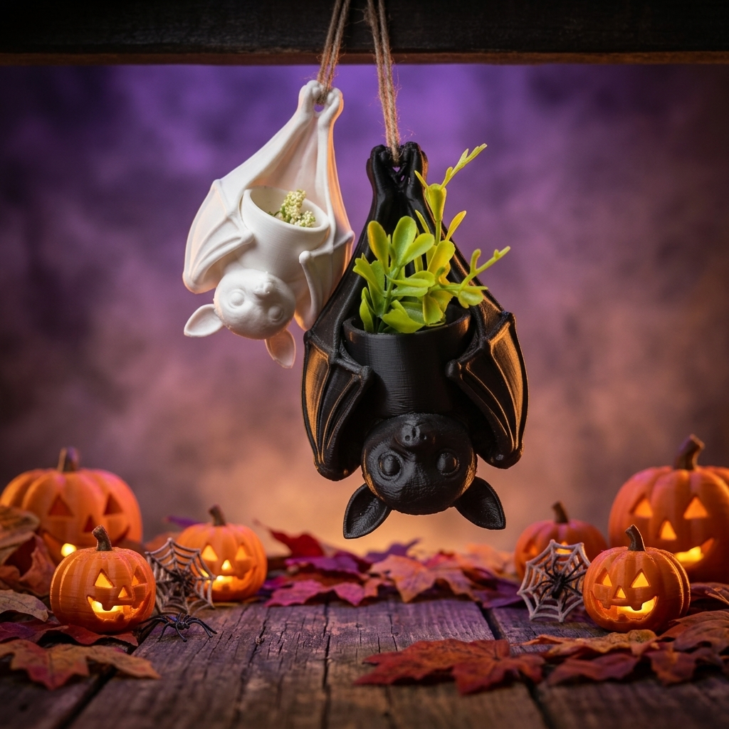 Halloween Hanging Bat Planter, 3D Printed Gothic Bat Flower Pot For Succulents Air Plants, Spooky Hanging Plant Holder For Indoor Outdoor Home Decor