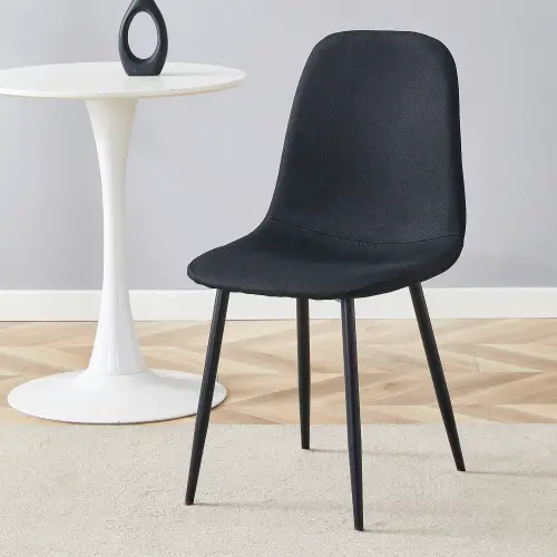 Luxury Simple Chair - Set Of 4 BLACK Linen-Cotton Material High Resilience Dining Chair With Metal Black Leg.Integral Metal Leg Architecture,Suitable For Variou