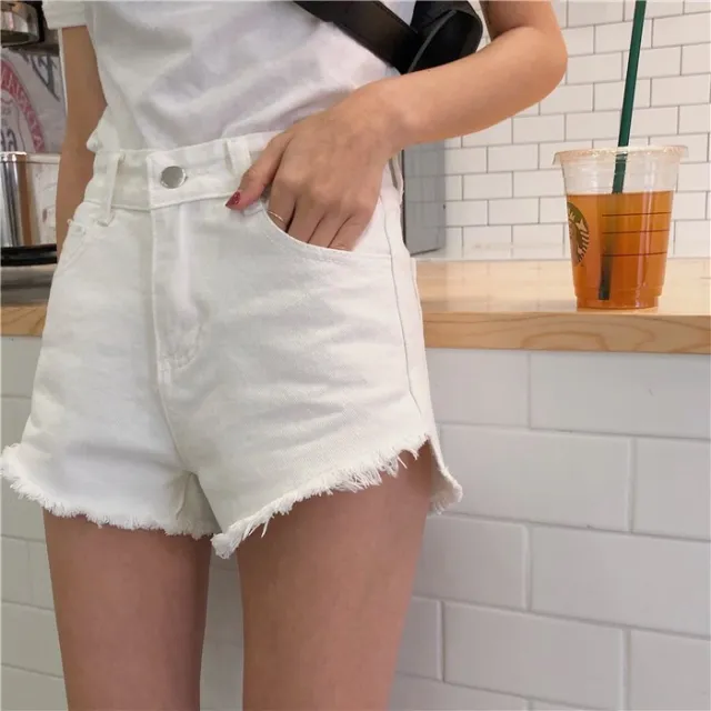 Fashion High Waist Simple Loose Frayed Wide Leg Shorts All match White - Shop at LoveMi