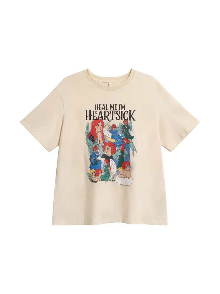 Women's New Loose And Slim Round Neck Printed Short Sleeve T-shirt - Beige