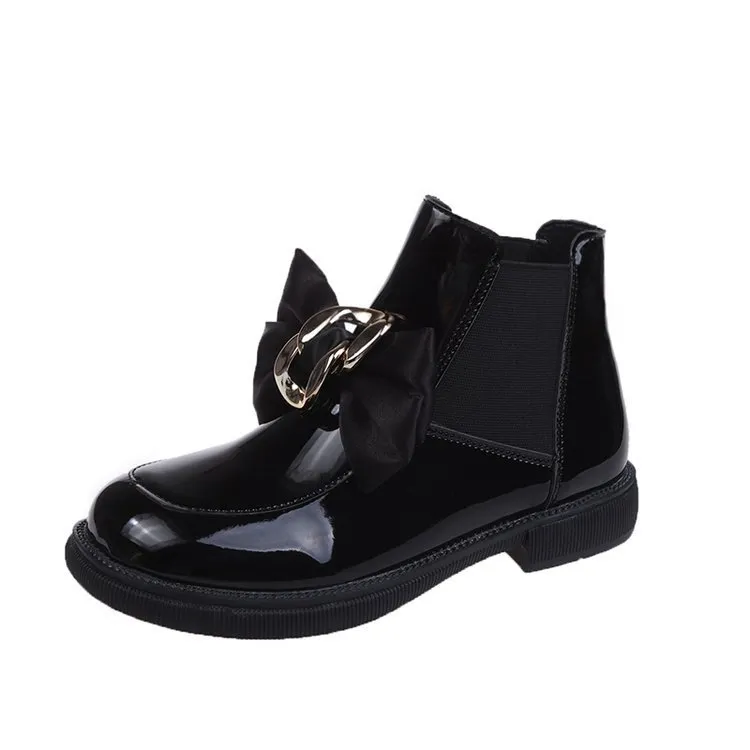 Women's Shoes Stretch Stocking Boots British Style Bow Ankle Boots - Black