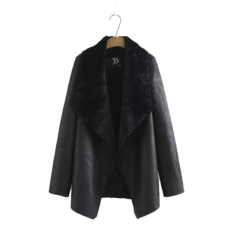 Casual Simple Mid length Faux Fur All in one Leather Jacket Black - Shop at LoveMi