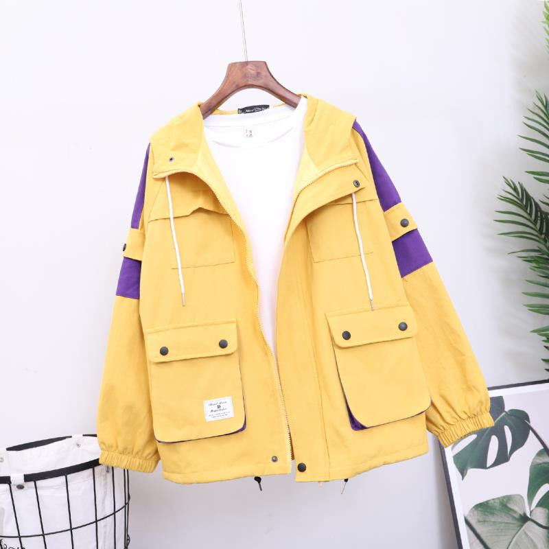 Title 5, Loose Hooded Color Matching Workwear Ins Jacket