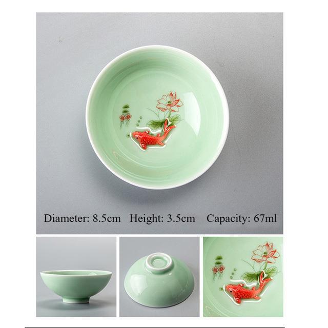 Title 2, Teacup Porcelain Celadon Fish Teacup Set Teapot