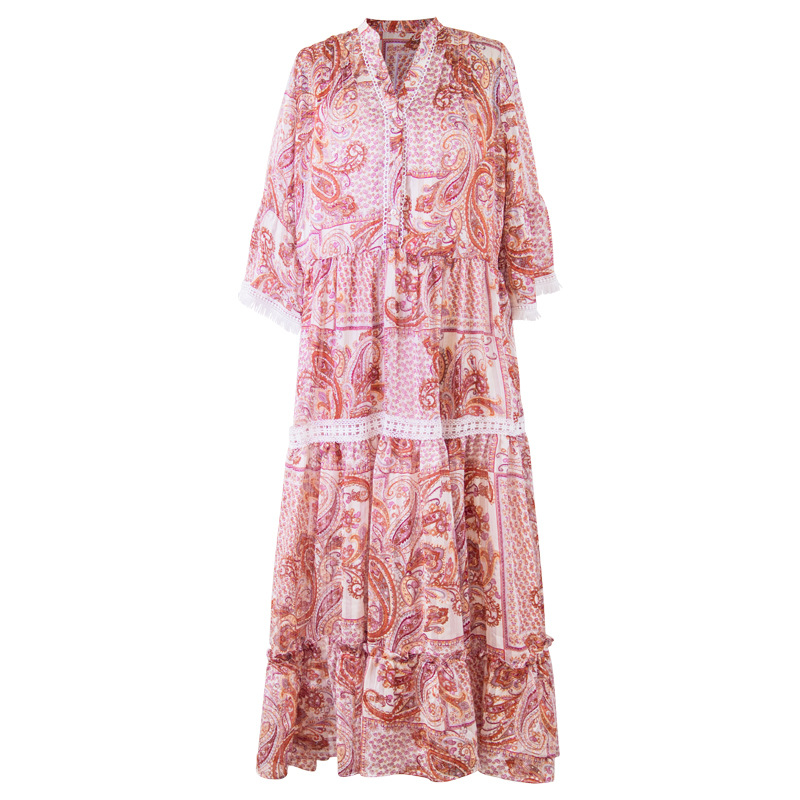 فستان شيفون فضفاض بتصميم زهري وأسلوب أدبي ريترو جديد لصيف 