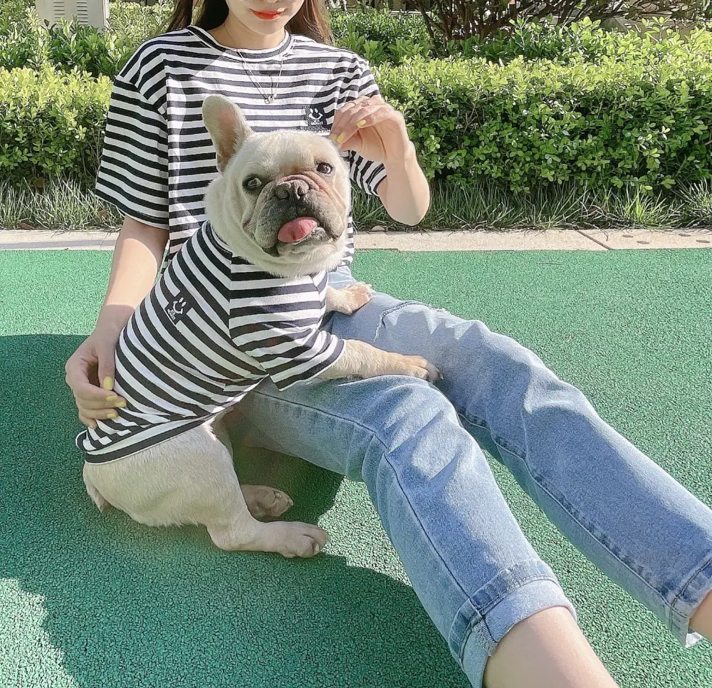 Striped Modal Cotton T-shirt Small Dog Cat Bipedal Parent-child