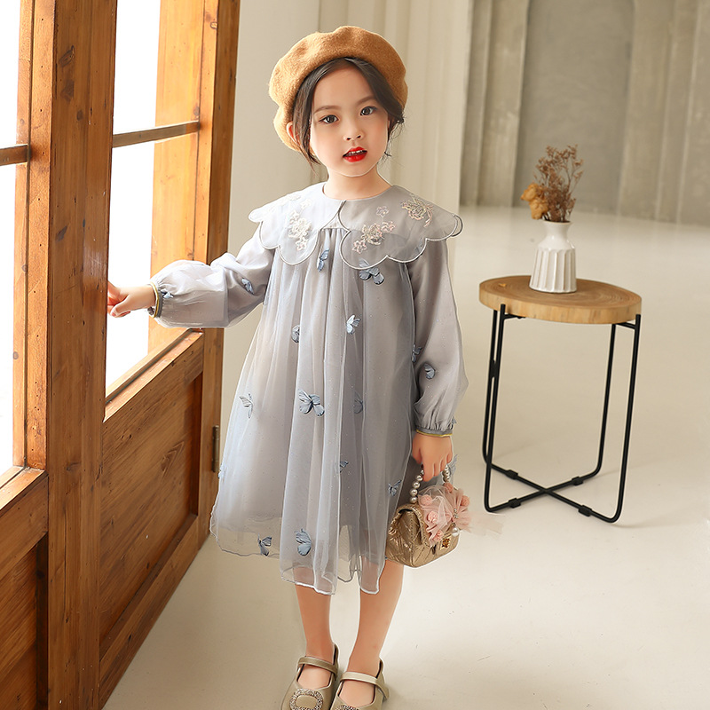 Girls Sweet Long-sleeved Butterfly Mesh Dress