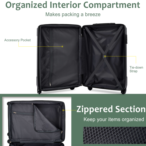 20-Inch Hardshell Carry-On Luggage, Lightweight Durable ABS Suitcase with Spinner Wheels, Built-in TSA Lock, 2 Packing Cubes, Green-19