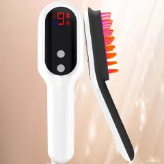 Electric Head Massager Magnetic Therapy Hair Growth Comb Blue Red Light Scalp Massage Brush Relieve Fatigue Pressure LED Display - White - View 1