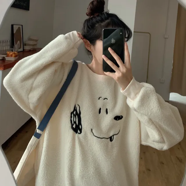 Lamb Wool Hoodie Lady Loose And Lazy Cashmere Apricot - Shop at LoveMi