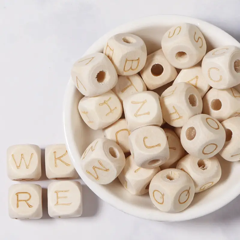 Wooden Square Letter Beads Original Wood Color Large Hole Diy Children's Toy Accessories