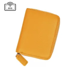 Leather Ins Organ Card Bag Rfid Anti-theft Zipper - Yellow - View 1