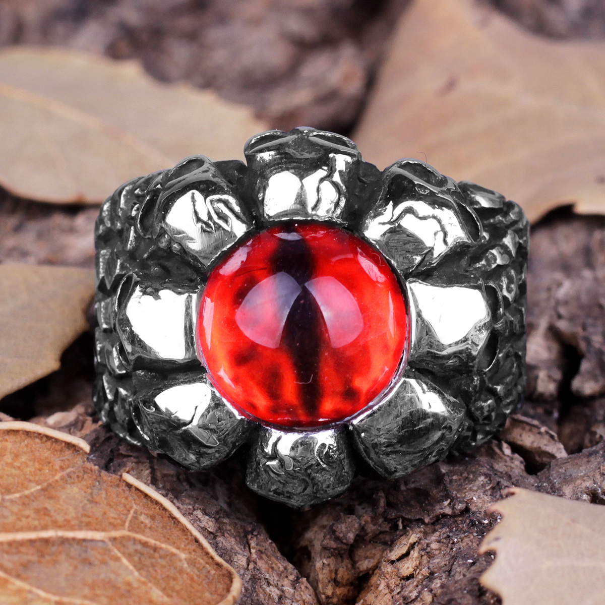 Punk Exaggerated Skull Yellow Eye Stainless Steel Men's Ring