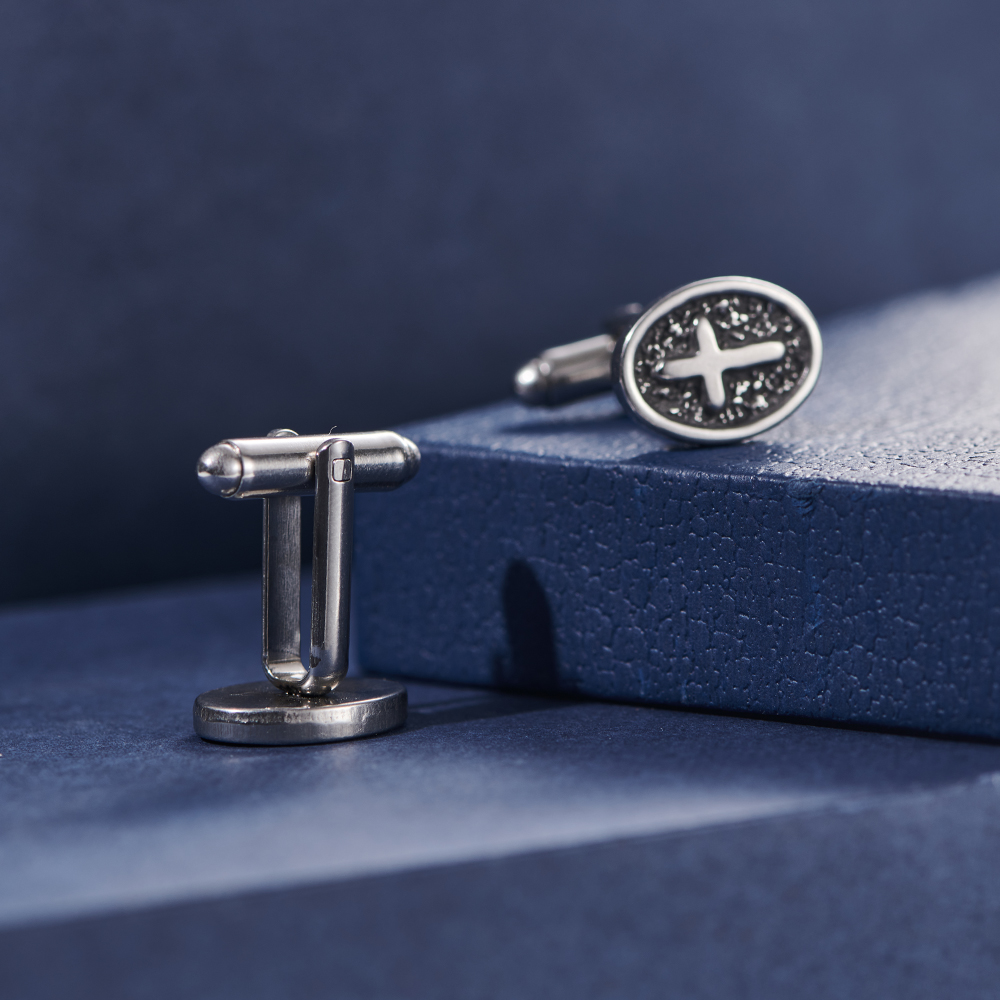 Oval Cross Cufflinks Silver Stainless Steel Shirt Cuff Links For Men Jewelry Accessories — foto 2