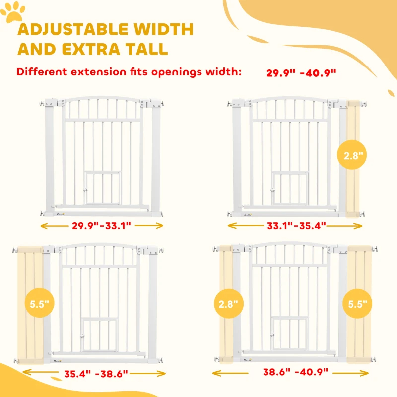Extra Wide Walk Through Dog Gate W Cat Door, 3-Inch & 5.5-Inch Extension Kits