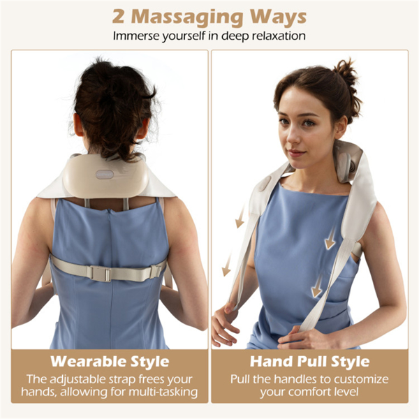 Neck Shoulder Massager - 4D Deep Tissue Kneading, 2 Modes & 2-Level Heat , Hands-Free Straps For Home Office Travel