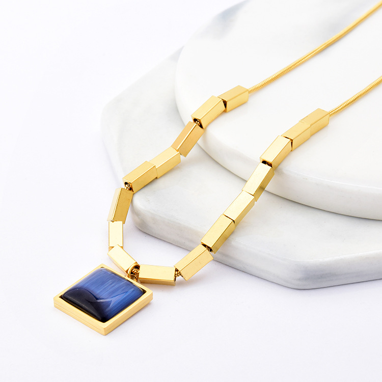 Sapphire Necklace Titanium Steel Block Snake Bone Chain