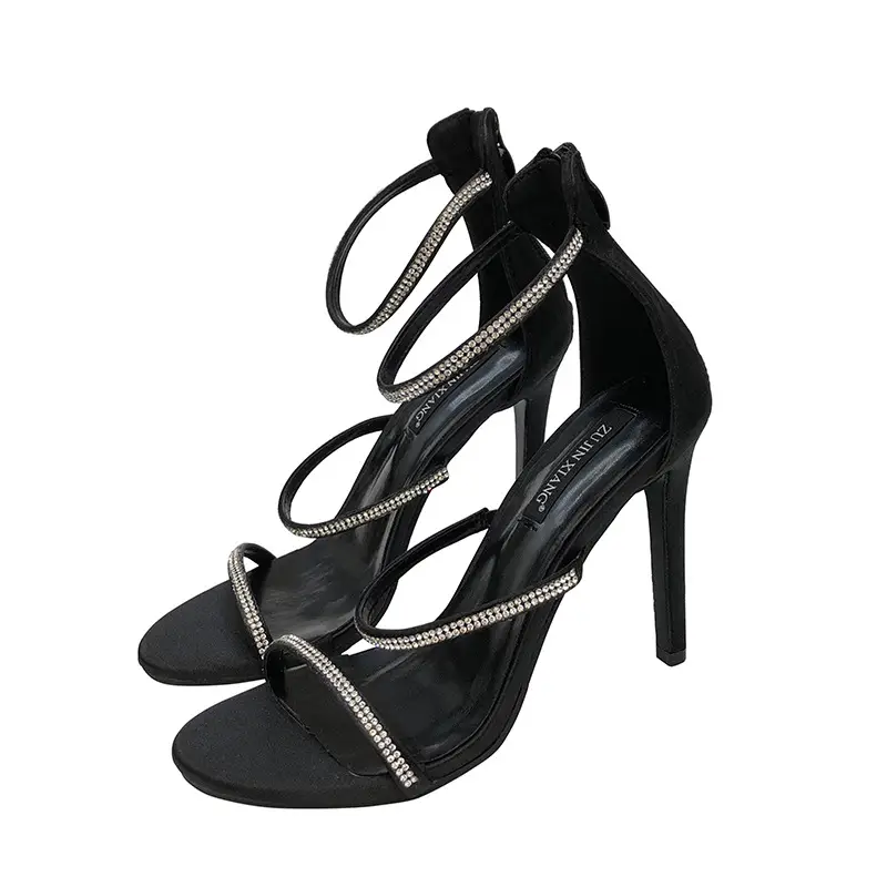 Cross Strap Rhinestone Stiletto Sexy Super High Heel  Toe Roman Sandals Women