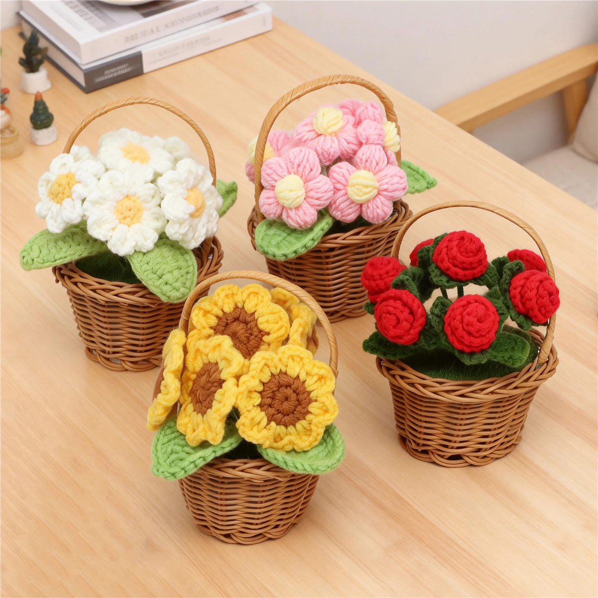 Crochet Flower Basket Ornament Set, picture 2 of 5