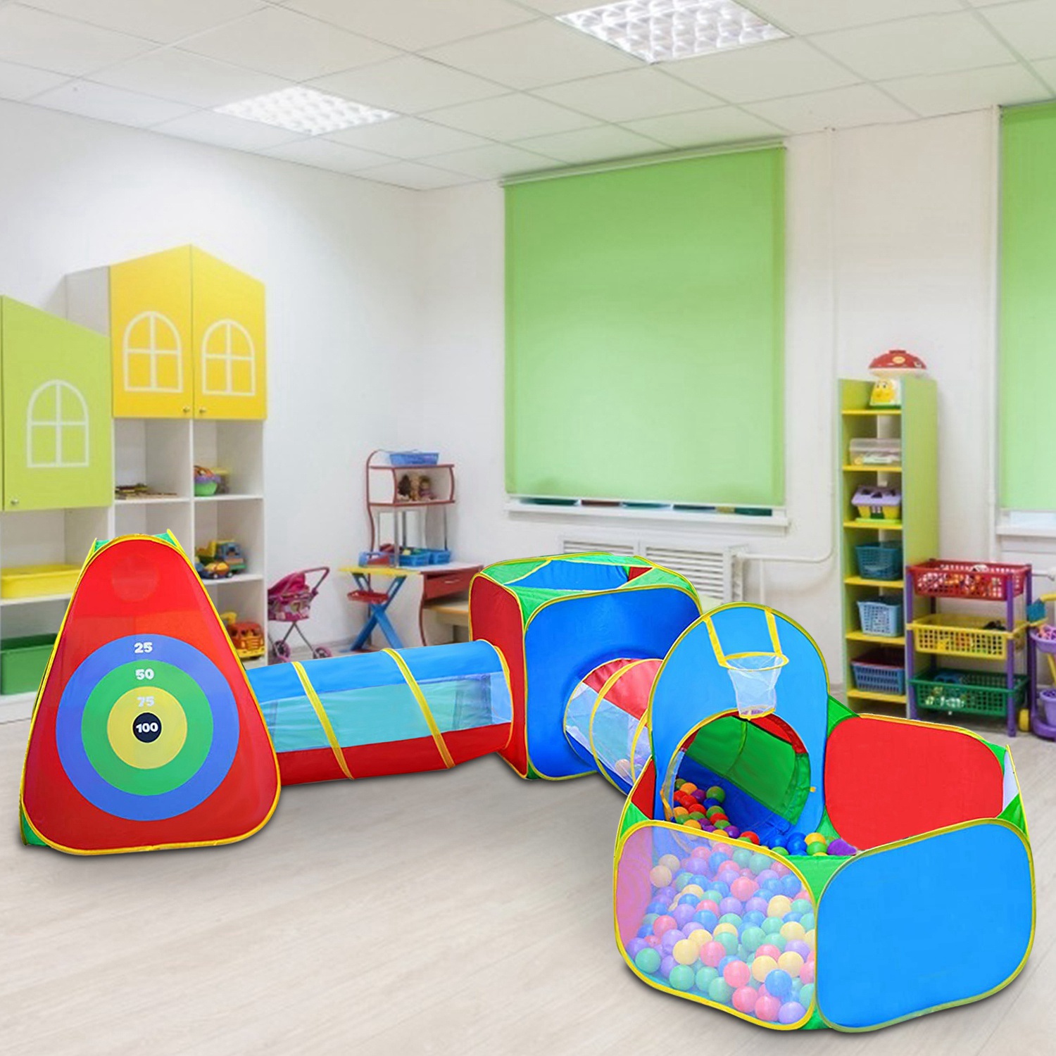 5Pcs Kids Ball Pit Tents Playhouse With 2 Crawl Tunnel & 2 Tent For Boys Girls Toddlers Preschool Children Indoor Outdoor