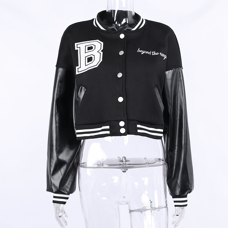 Women's Single-breasted Slim Stitching Long-sleeved Baseball Uniform Jacket - Image 1