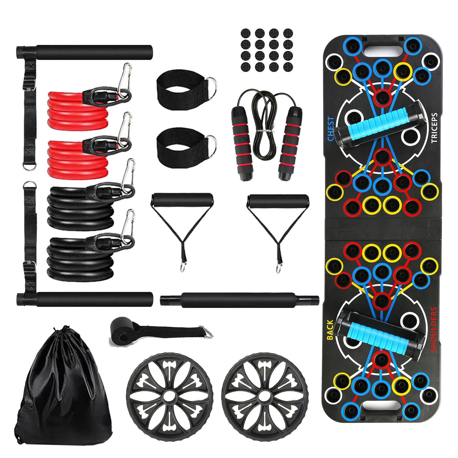 Multifunctional Push Up Board Home Strength Training Equipment With 15 Fitness Accessories Pilates Bar Resistance Band Roller Wheel Full Body Workout Home Gym Equipment — foto 3