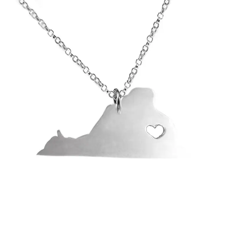 USA Virginia State Map Stainless Steel Pendant Necklace