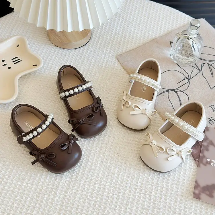 Girls' Little Leather Shoes, Children's Pearl Western