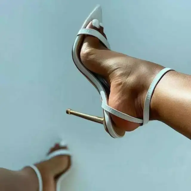 Pointed Toe Stiletto High Heel Sandals Women Summer Shoes White - Shop at LoveMi