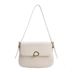 One-shoulder Messenger Bag With Metal Buckle - White - View 1