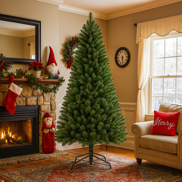 7FT Unlit Artificial Christmas Tree with 775 Tips, Full PVC Branches, Classic Green Holiday Tree with Sturdy Metal Stand for Indoor Home Decoration -14