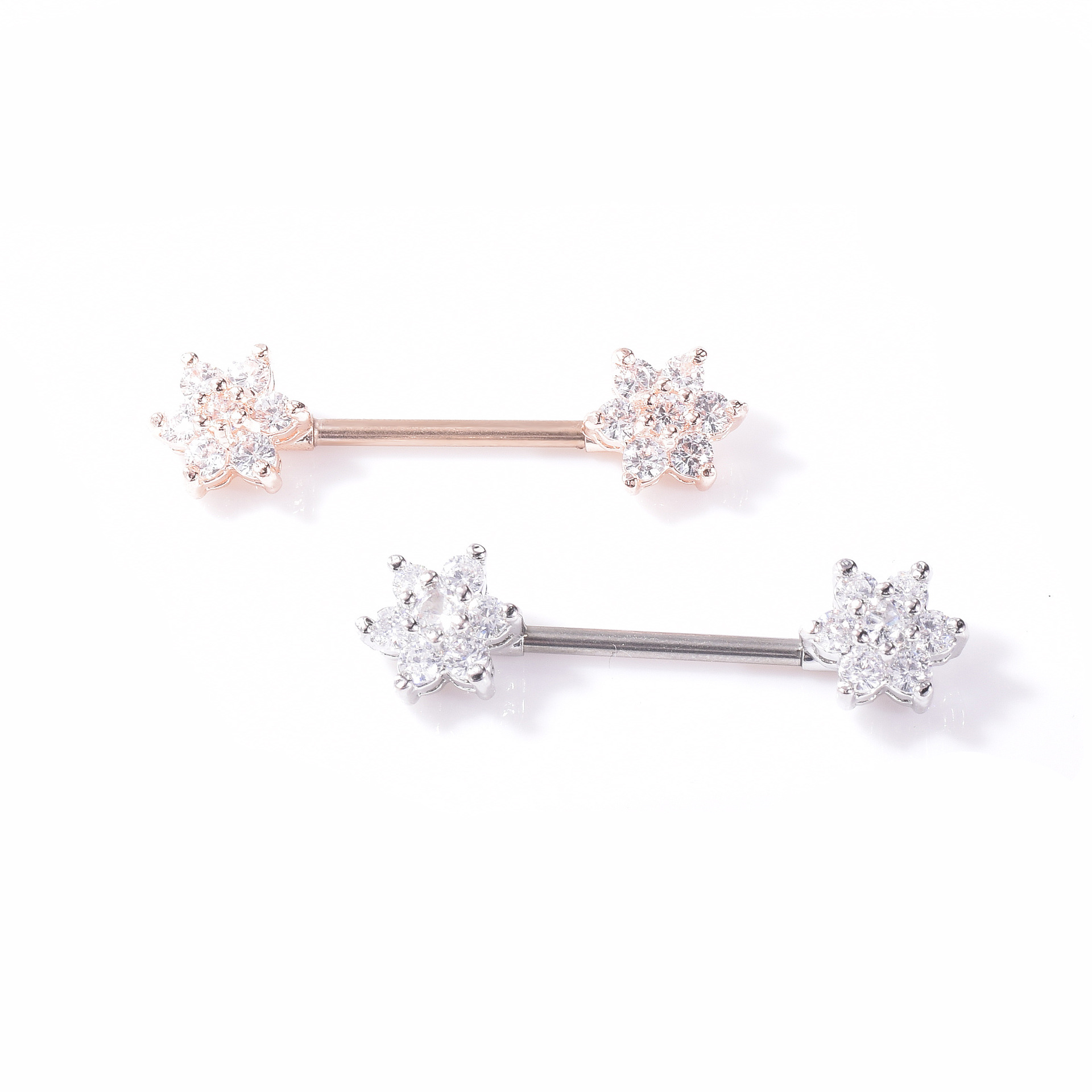 Straight Rod Zirconia Flower Breast Ring Piercing Jewelry