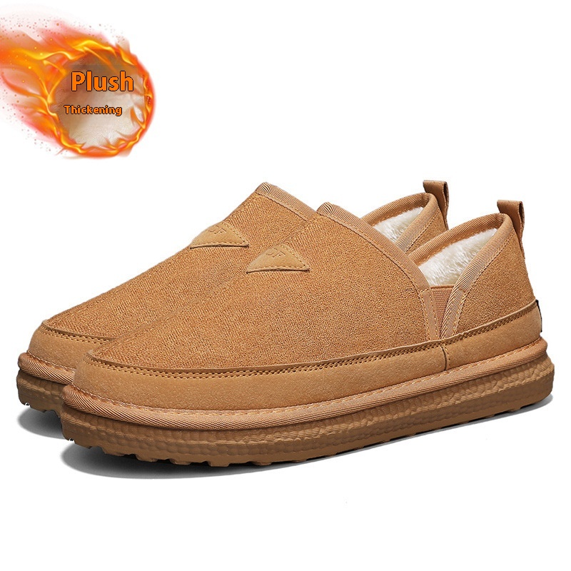 Флисовые зимние ботинки с v-образным вырезом, зимние теплые замшевые ботильоны с круглым носком, модная простая нескользящая хлопковая обувь на плоской подошве для мужчин