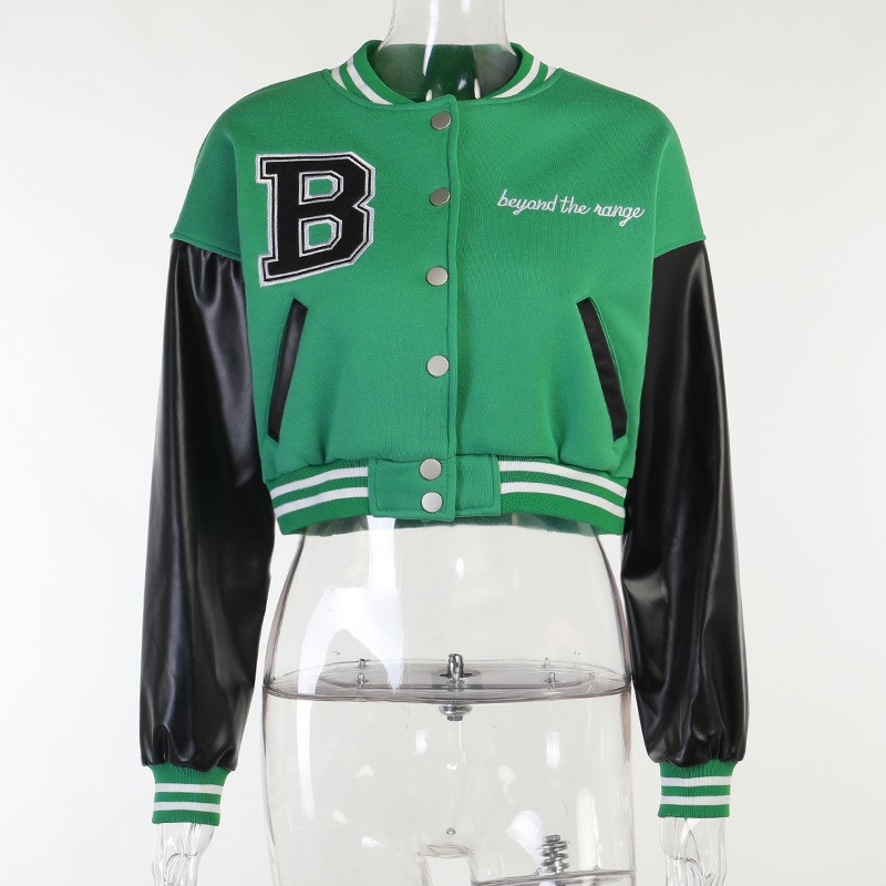 Women's Single-breasted Slim Stitching Long-sleeved Baseball Uniform Jacket - Image 4