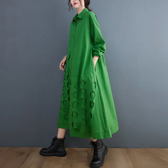 Artistic Casual Trench Coat Mid length Loose Temperament Popular Shirt Coat Green - Shop at LoveMi