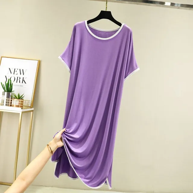New Modal Dress Women's Thin Round Neck Casual Short Sleeves Violet - Shop at LoveMi