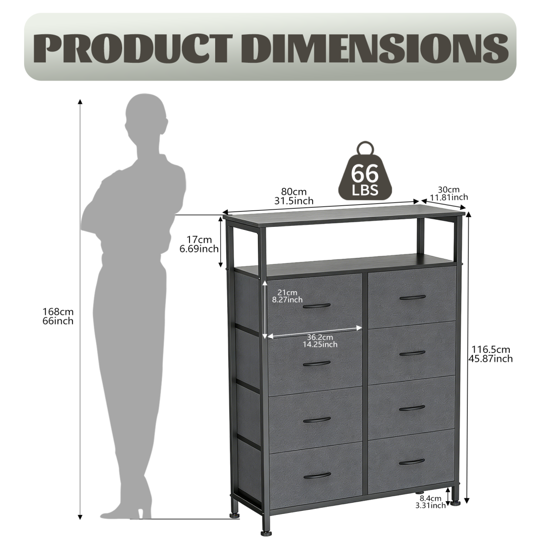 8-Drawer Fabric Dresser with Open Shelf β photo 4