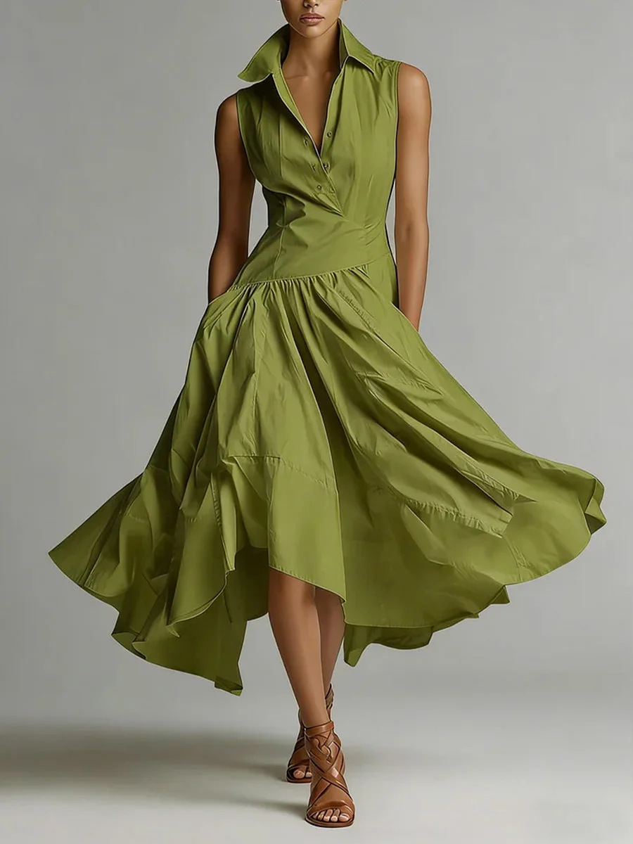 Women's slim-fit maxi dress in apricot – goddess style collared sleeveless elegant