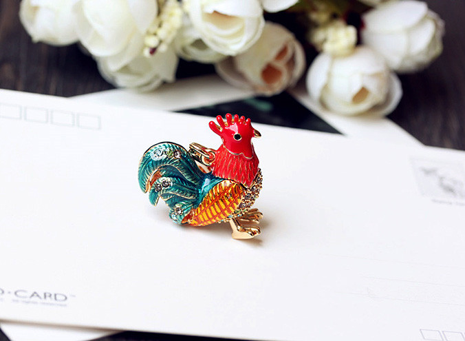 Color Big Rooster Inlaid Rhinestone Necklace Pendant Bag Buckle Keychain