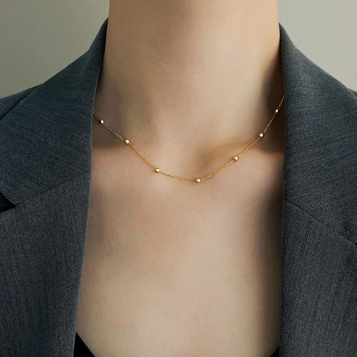 Fashionable Simple Stainless Steel Bead Chain Necklace