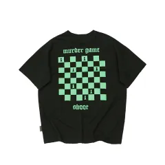 Checkerboard T-shirt Short-sleeved Washed And Worn - Dark Green - View 1