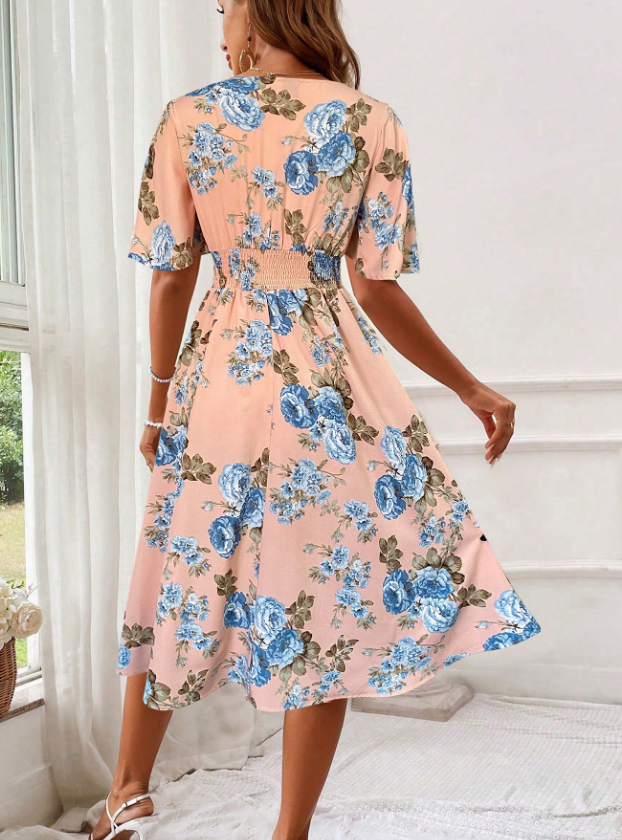 Women's Floral Print Cinching Waist Dress