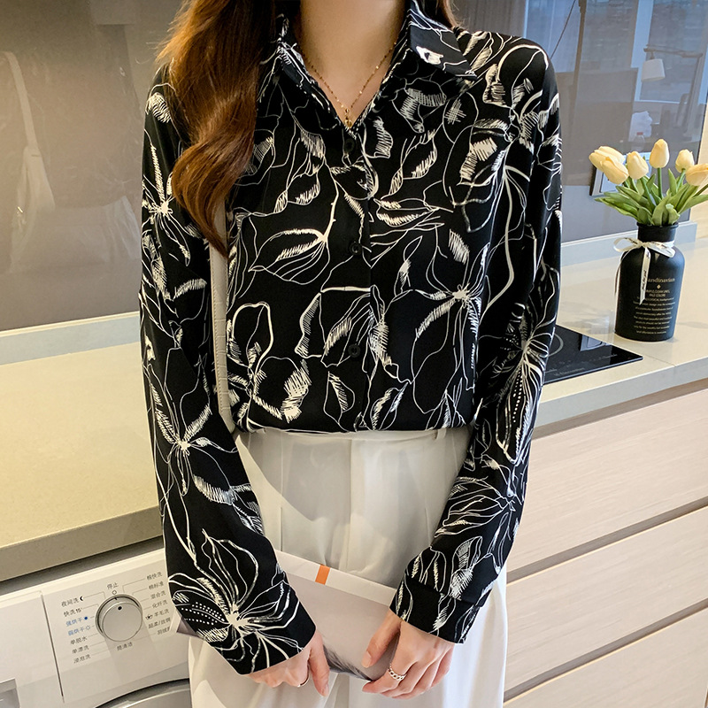 Title 3, Pattern Print Lapel Drape Long-sleeved Shirt