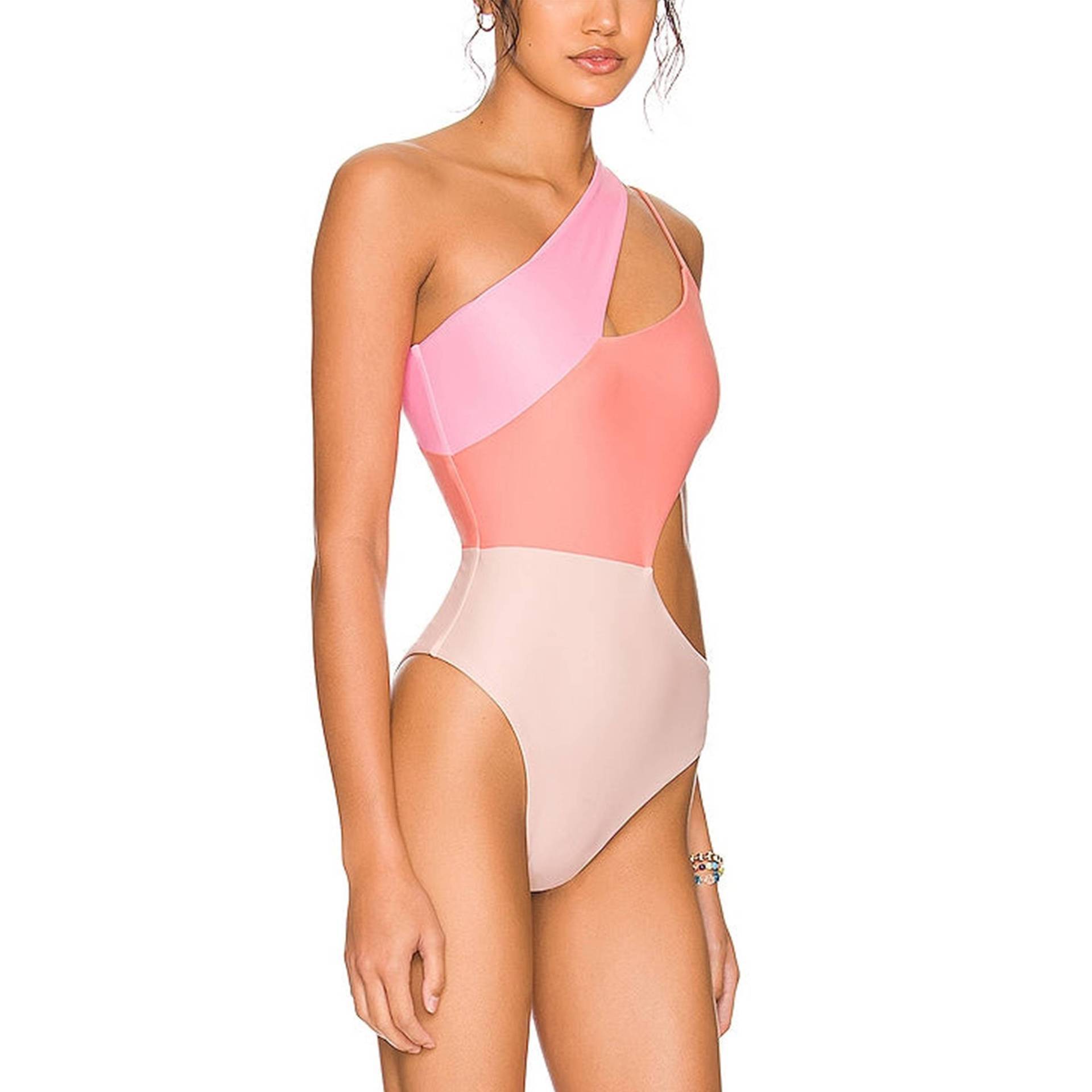 One Piece Fashionable Contrast Color Swimsuit