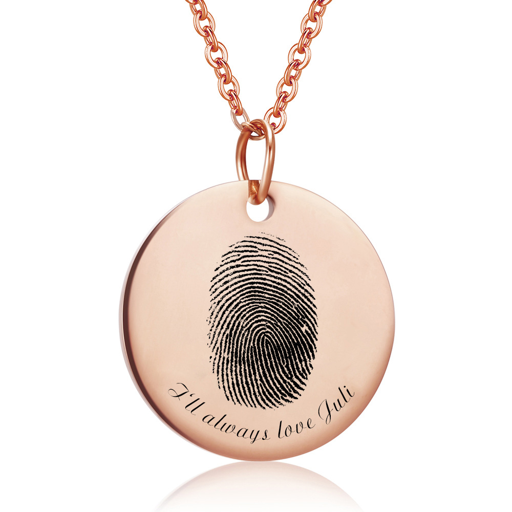 Engraved Fingerprint Name Stainless Steel Necklace
