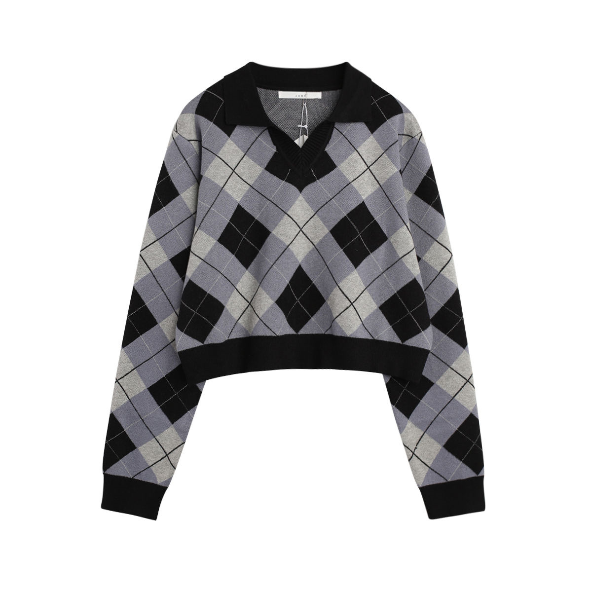 Fashionable All match Diamond Colorblock Knitted Top Navy - Shop at LoveMi