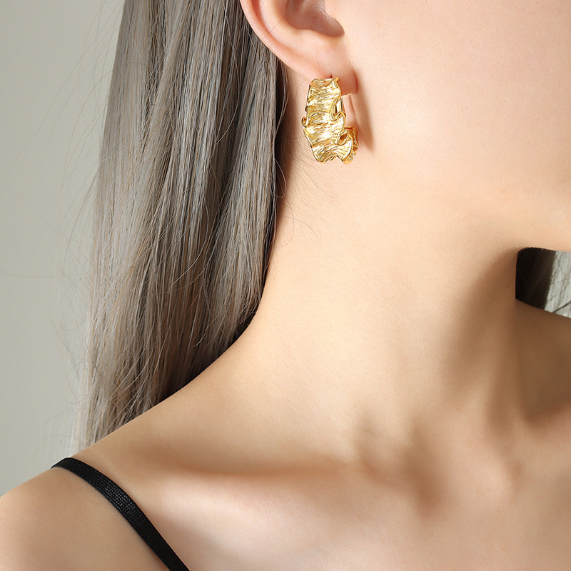 Title 3, Womens Geometric Pleated Texture Earrings, a s...