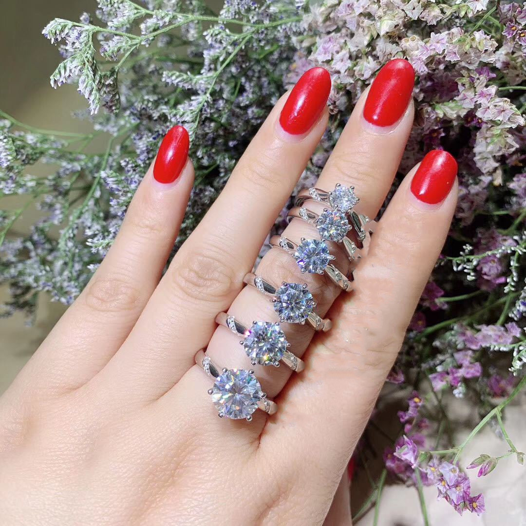 Light Luxury Mozan Diamond One Carat Psychic Six-claw Diamond Ring