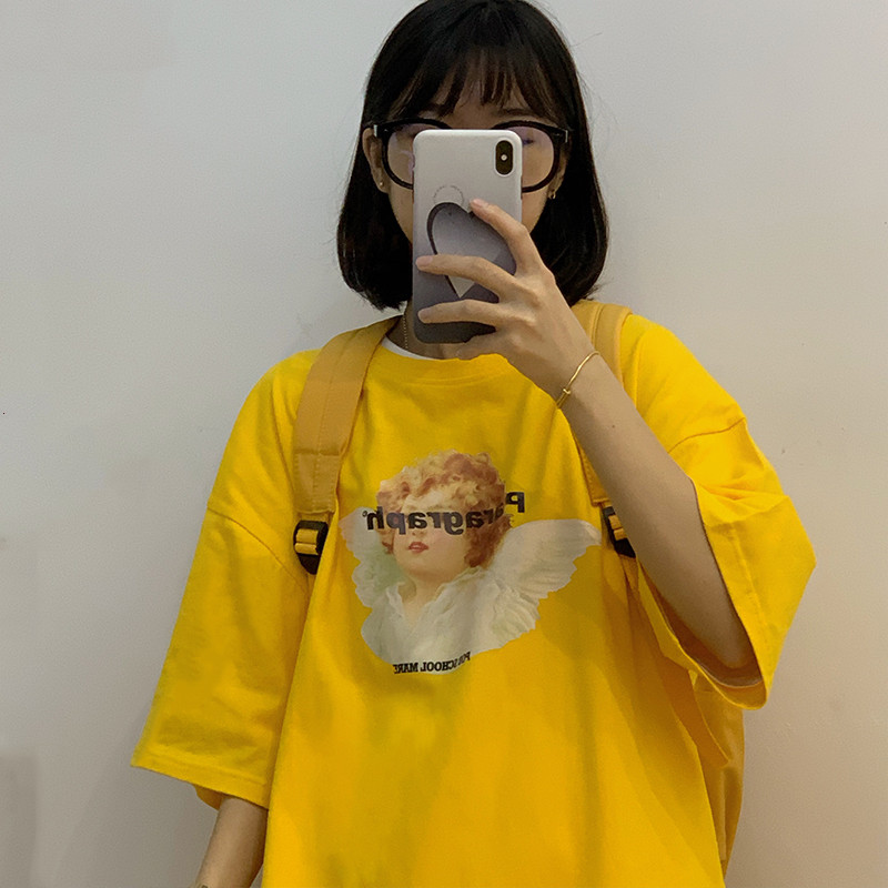 Women's Loose Angel Print Cotton Short Sleeve T-Shirt