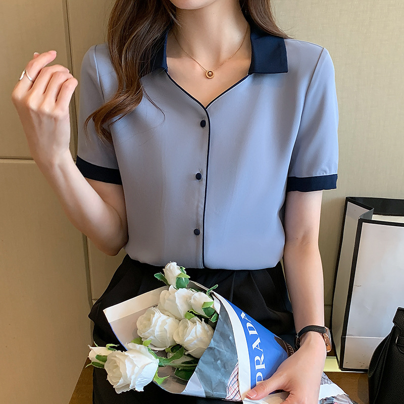 Women's Summer New V-neck Chiffon Short-sleeved Shirt